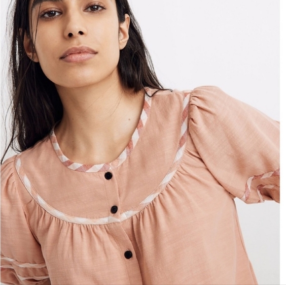 Madewell Gingham trim Curved yoke Top - Picture 8 of 10